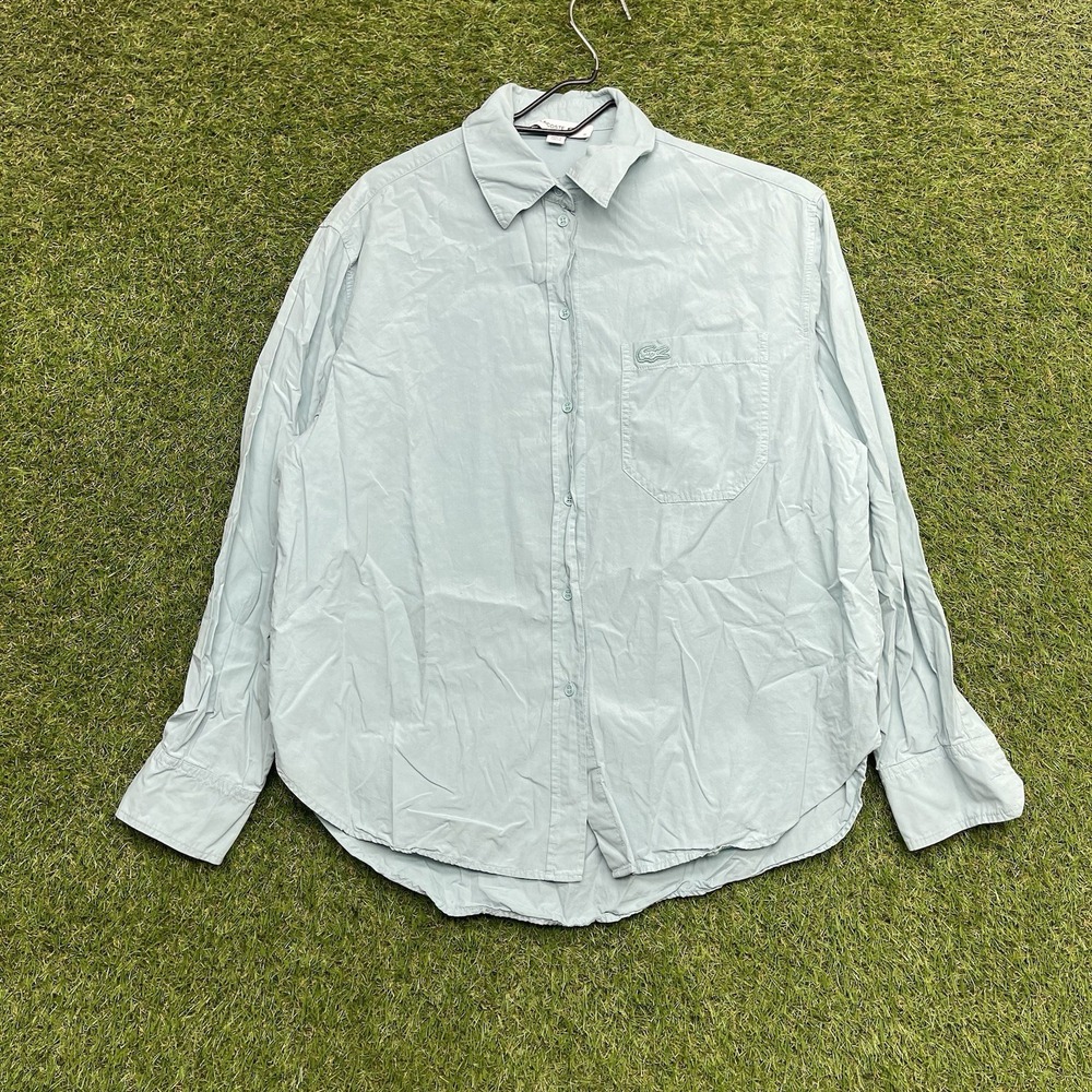 Lacoste Shirt Womens 34 Collared Button Up Long Sleeve Slim Fit Blouse Green